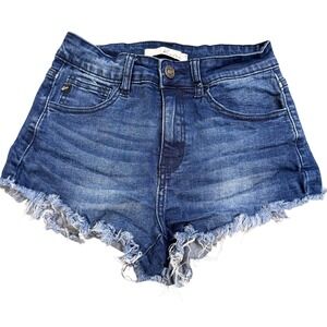 Kancan Jeans Womens Denim Distressed Frayed Hem Cutoff Shorts Size 1 24 Blue
